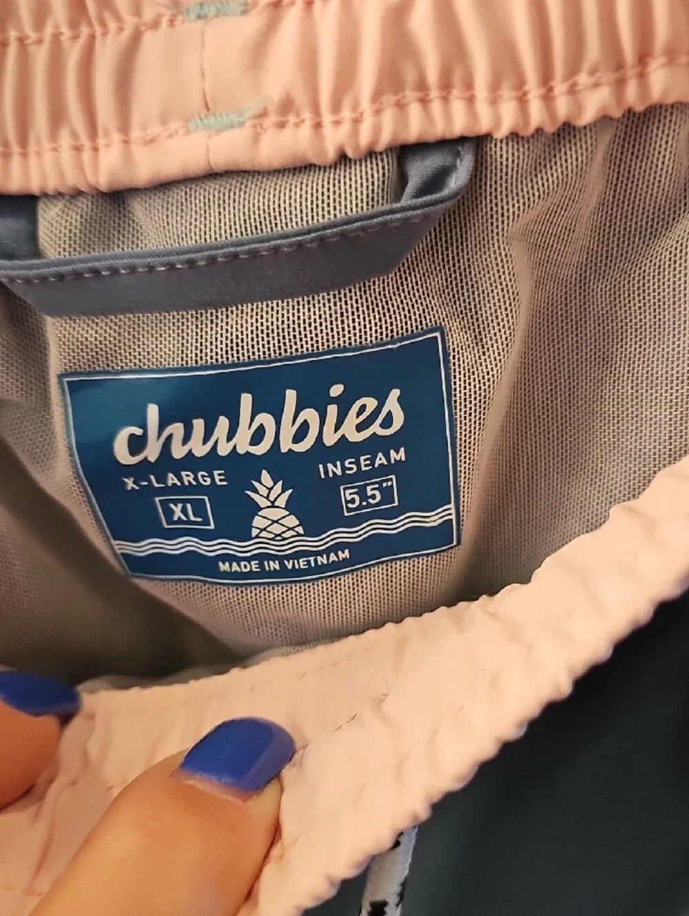 chubbies Blue Swim Shorts with Pink Waistband